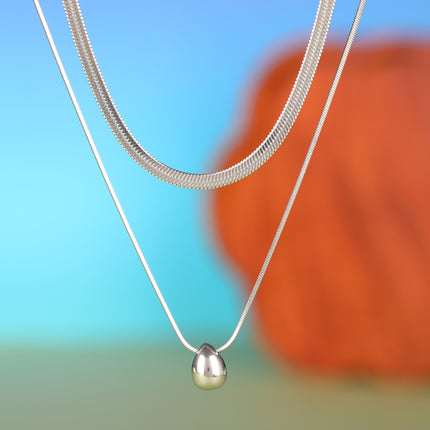 Collar Con Colgante Olavado De Gota De Cadena Plana De Serpiente De Doble Capa