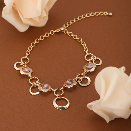 Pulsera De Cadena Con Perlas De Cristal Y Diseño De Pétalos Para Mujer