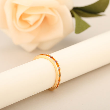 Anillo Con Diseño Irregular Y Diamantes De Zirconia De Colores De Cobre Chapado En Oro 14K