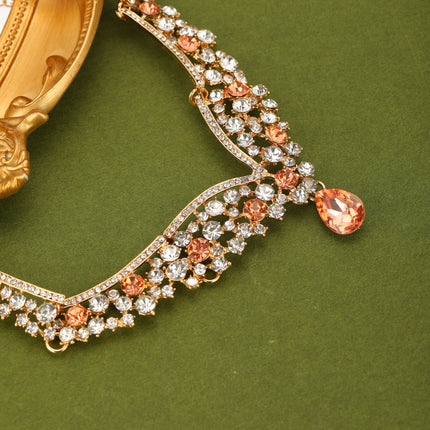 Conjunto De Collar Y Aretes De Aleación, Diseño De Gota Para Novias Y Ceremonias