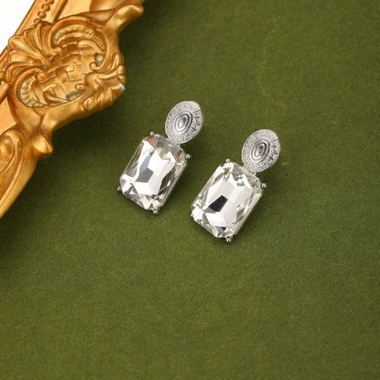 Conjunto De Collar Y Aretes Con Cristales Cuadrados De Aleación Para Novias Y Ceremonias