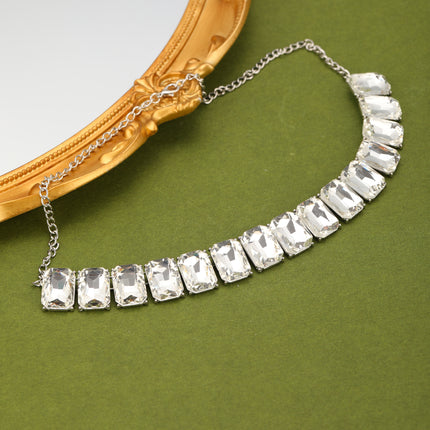 Conjunto De Collar Y Aretes Con Cristales Cuadrados De Aleación Para Novias Y Ceremonias
