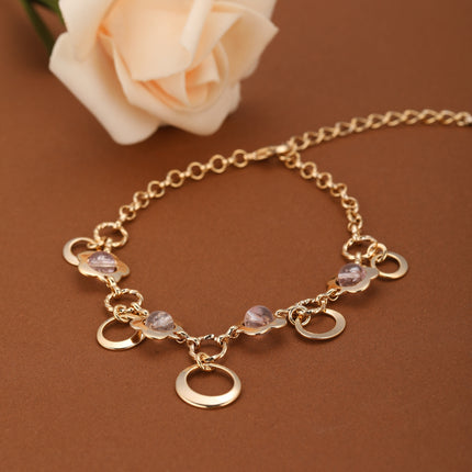 Pulsera De Cadena Con Perlas De Cristal Y Diseño De Pétalos Para Mujer