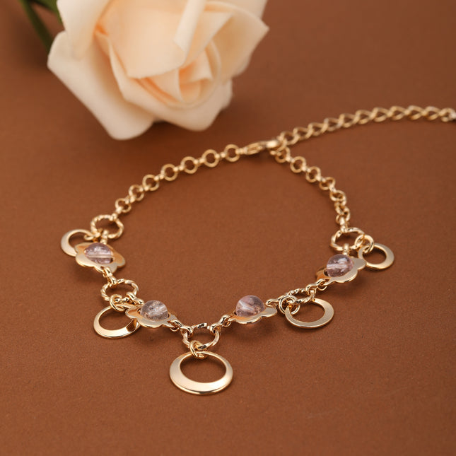 Pulsera De Cadena Con Perlas De Cristal Y Diseño De Pétalos Para Mujer