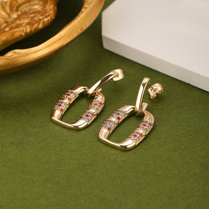Aretes De Cobre Con O Hueca Adornada Con Zirconias Cuadradas De Colores