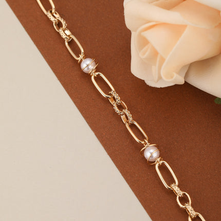 Pulsera De Cadena De Cobre Estilo Moda Con Perlas Sintéticas Para Mujer