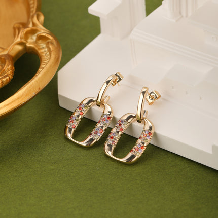 Aretes De Cobre Con O Hueca Adornada Con Zirconias Cuadradas De Colores