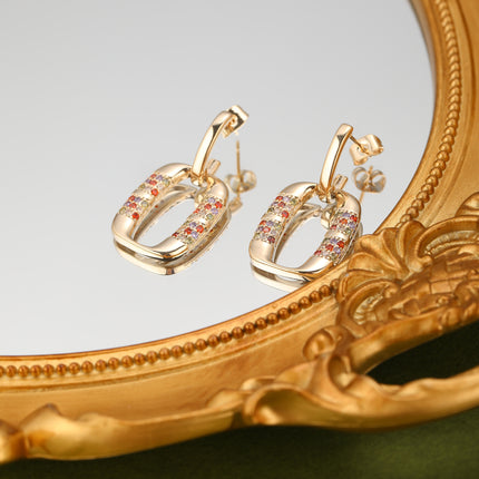 Aretes De Cobre Con O Hueca Adornada Con Zirconias Cuadradas De Colores