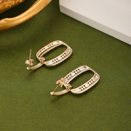 Aretes De Cobre Con O Hueca Adornada Con Zirconias Cuadradas De Colores