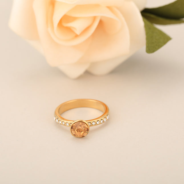Anillo Con Gemas De Colores Y Diamantes De Zirconia En Aleación Chapado En Oro 14K
