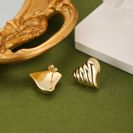 Aretes De Corazón Con Textura Ondulada Para Mujer En Cobre Y Oro De 14K