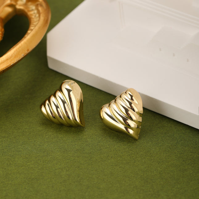 Aretes De Corazón Con Textura Ondulada Para Mujer En Cobre Y Oro De 14K