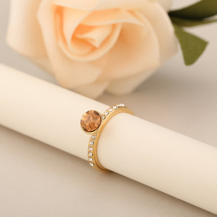 Anillo Con Gemas De Colores Y Diamantes De Zirconia En Aleación Chapado En Oro 14K