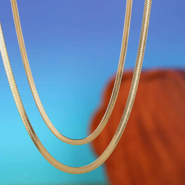 Collar De Cadena Plana De Serpiente De Acero Inoxidable Sencillo De Doble Capa