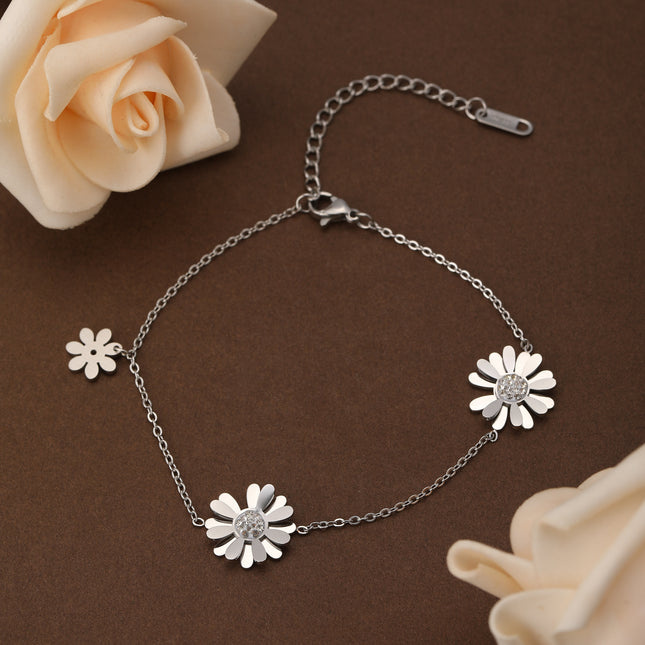Pulsera De Cadena De Acero Inoxidable Con 3 Colgantes De Crisantemo