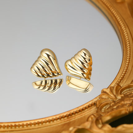 Aretes De Corazón Con Textura Ondulada Para Mujer En Cobre Y Oro De 14K