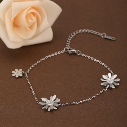 Pulsera De Cadena De Acero Inoxidable Con 3 Colgantes De Crisantemo