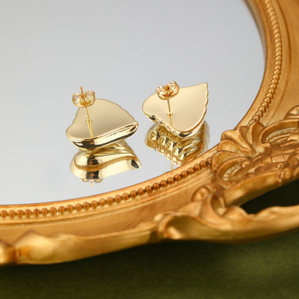 Aretes De Corazón Con Textura Ondulada Para Mujer En Cobre Y Oro De 14K