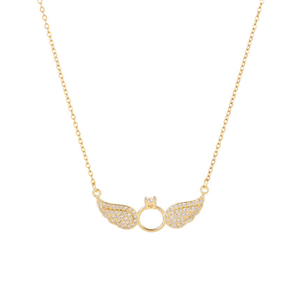 Collar De Estilo Femenino Con Colgante De Anillo De Alas De Acero Inoxidable De Moda