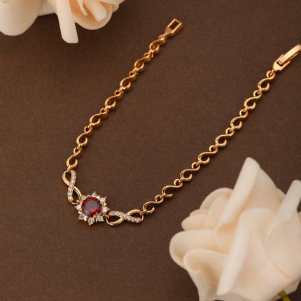 Pulsera De Cadena De Cobre Con Girasol Y Zirconias Rojas Diseño Elegante