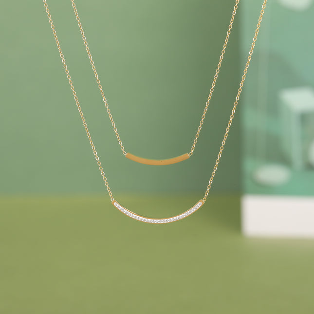 Collar Sencillo De Doble Capa De Cadena Fina Con Doble Curvadas De Arcilla De Acero Inoxidable