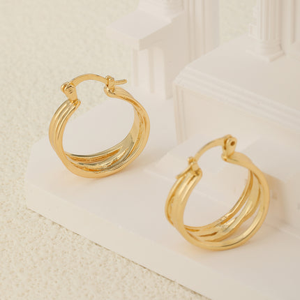 Aretes Geométricos Múltiples capa, Cobre Con Baño De Oro De 14K