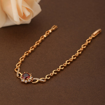 Pulsera De Cadena De Cobre Con Girasol Y Zirconias Rojas Diseño Elegante