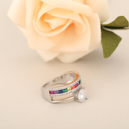 Anillo Con Diseño Multicapa Y Hueco Con Diamantes Zirconia De Cobre Chapado En Plata