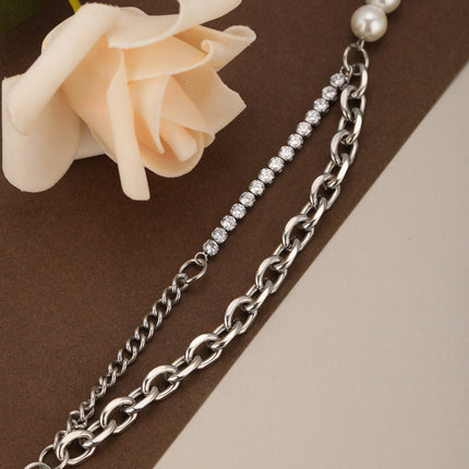 Pulsera De Perlas Artificiales Con Cadena De Acero Inoxidable
