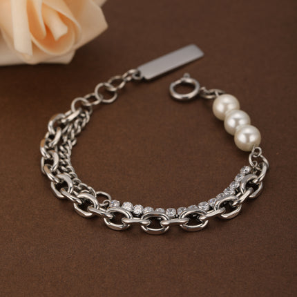 Pulsera De Perlas Artificiales Con Cadena De Acero Inoxidable