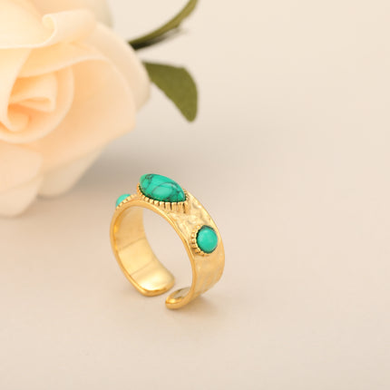 Anillo Abierto Con Piedra Natural Verde En Acero Inoxidable Chapado En Oro 14K