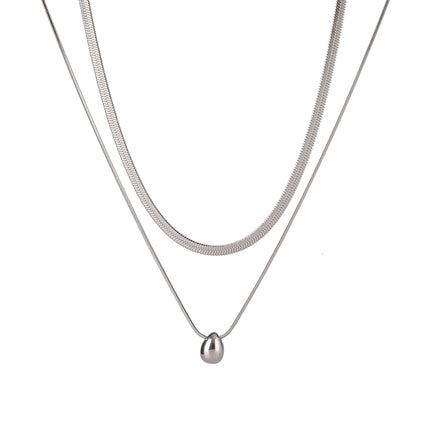 Collar Con Colgante Olavado De Gota De Cadena Plana De Serpiente De Doble Capa