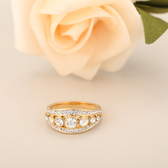 Anillo Diamantes De Zirconia Con Diseño Irregular Y Vintage En Aleación Chapado En Oro 14K