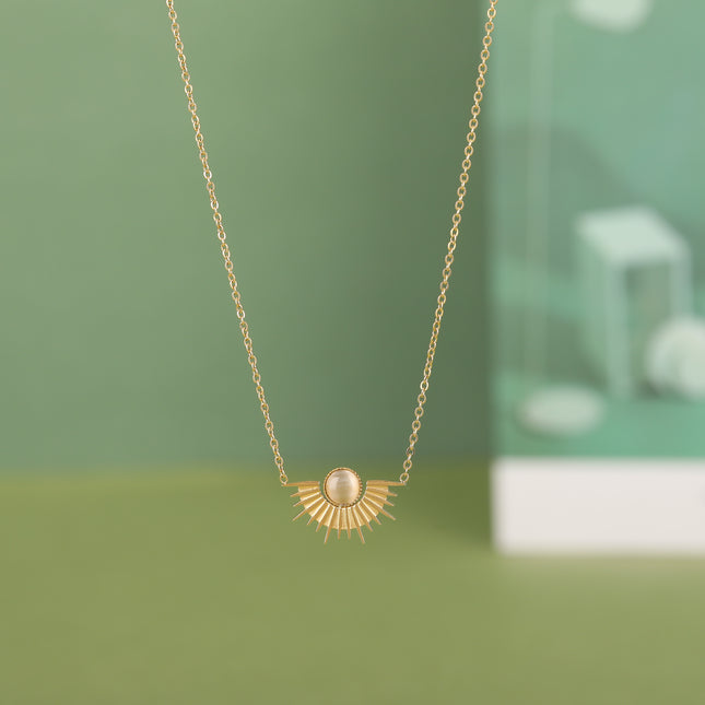 Collar Con Diseño Vintage De Piedra Natural Ovalada Y Flor De Sol De Acero Inoxidable