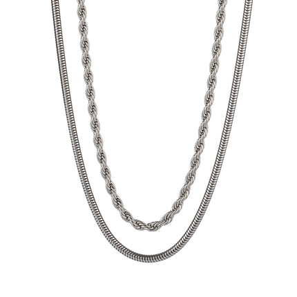 Collar Simple Cadena Gruesa Cruzada De Doble Capa De Moda De Acero Inoxidable De Estilo Neutro