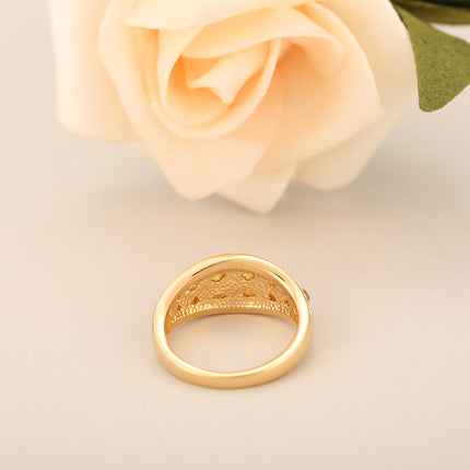 Anillo Diamantes De Zirconia Con Diseño Irregular Y Vintage En Aleación Chapado En Oro 14K