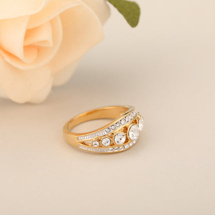 Anillo Diamantes De Zirconia Con Diseño Irregular Y Vintage En Aleación Chapado En Oro 14K