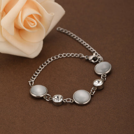 Pulsera De Cadena Con Piedra Ojo De Gato Blanca Y Zirconia Elegante