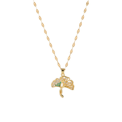 Collar Para Mujer Con Colgante De Flor De Ginkgo De Diamantes De Imitación Casual