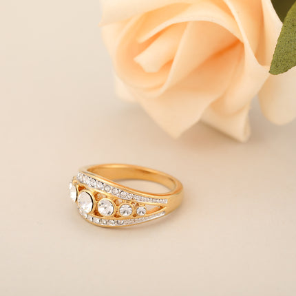 Anillo Diamantes De Zirconia Con Diseño Irregular Y Vintage En Aleación Chapado En Oro 14K