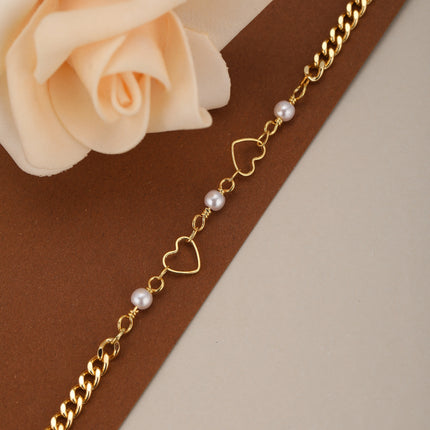 Pulsera De Cadena Moda Con Perlas Artificiales Y Adorno De Corazón