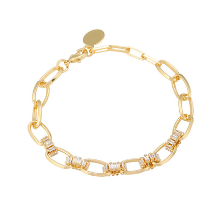 Pulsera De Cobre Con Zirconias Y Diseño Ovalado Entretejido