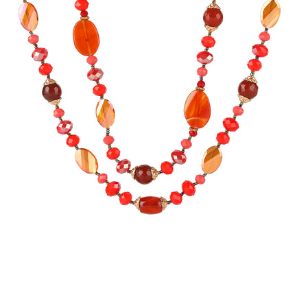 Collar Bohemio Con Cristal Rojo Artificial Y Diseño Largo De Cadeneta