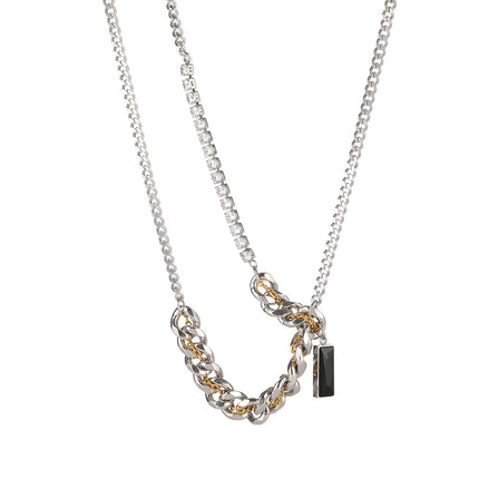 Collar Personalizada De Cadena De Hebilla Plana Con Diamantes De Moda Con Ladrillo Negro