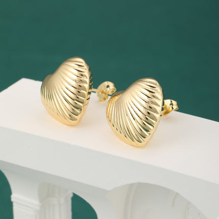 Aretes De Corazón A Rayas Enchapado En Oro De 14K Para Mujer Pendientes