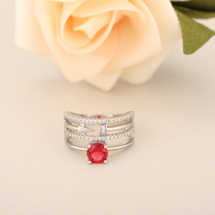 Anillo Con Diseño Multicapa Y Hueco Con Diamantes Zirconia De Cobre Chapado En Plata