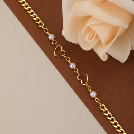 Pulsera De Cadena Moda Con Perlas Artificiales Y Adorno De Corazón