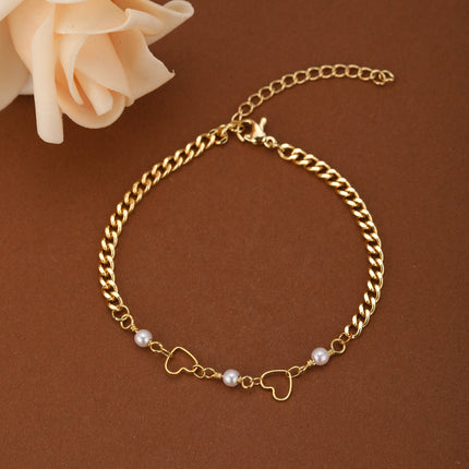 Pulsera De Cadena Moda Con Perlas Artificiales Y Adorno De Corazón