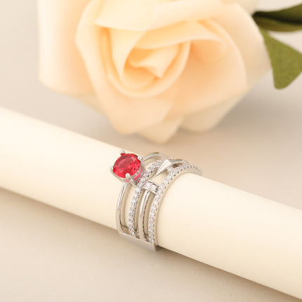 Anillo Con Diseño Multicapa Y Hueco Con Diamantes Zirconia De Cobre Chapado En Plata