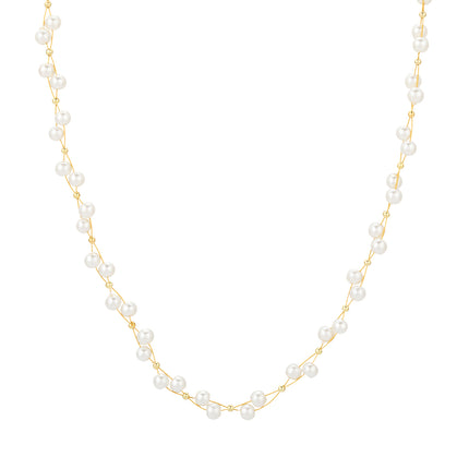 Collar Elegante De Perlas De Cristal Versátil De Moda Sencillo Y Casual De Cadena De Acero Inoxidable